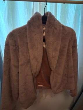 Allegra K Dusty Rose Faux Fur Shawl Collar Jacket
